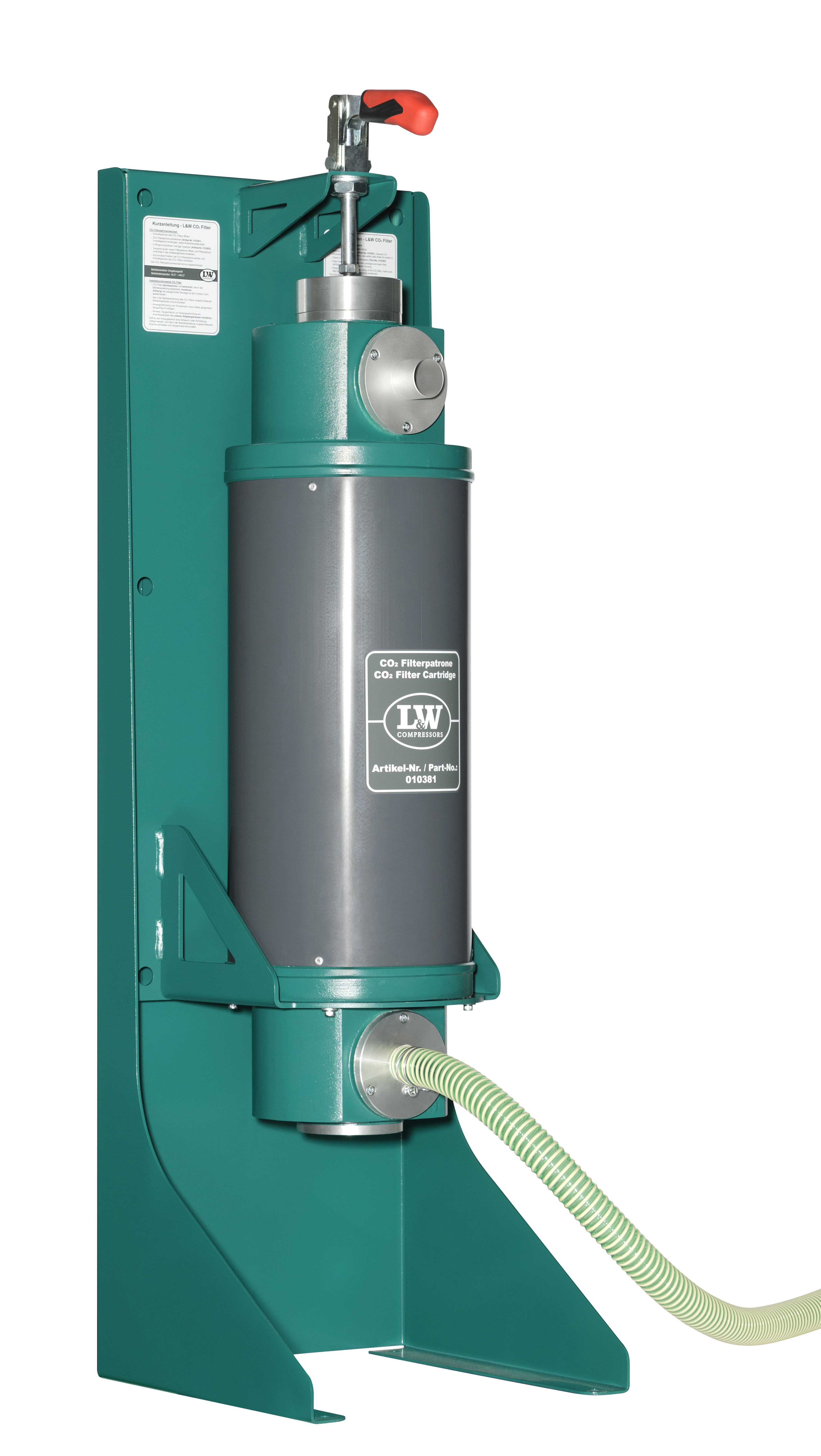 L&W CO₂ Filter – Hochleistungsfilter für Atemluftkompressoren Abbildung des L&W CO₂ Filters, einem hochwertigen Filterelement zur Reduktion von Kohlendioxid in Atemluftkompressoren für saubere und sichere Luftqualität.