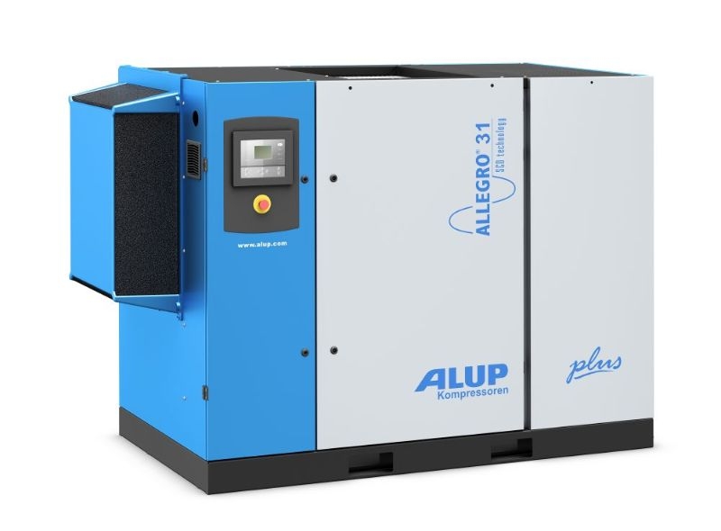 Industrieller Schraubenkompressor ALLEGRO 37 A 9,5 CE Schraubenkompressor ALLEGRO 37 A 9,5 CE 400/50 für professionelle Druckluftanwendungen, mit hoher Förderleistung, energieeffizientem Betrieb und zuverlässigem Dauerbetrieb in Werkstatt und Industrie.