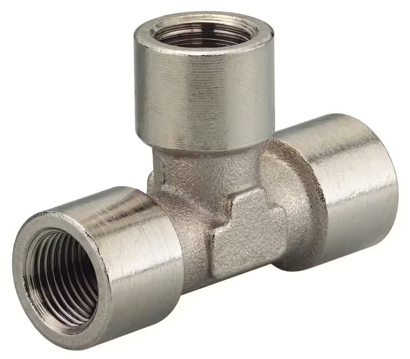 T-Stück R 1/8" i/i/i für Druckluft- und Rohrsysteme T-Stück mit R 1/8" Innengewinde an allen drei Anschlüssen, ermöglicht die Verzweigung von Rohr- oder Schlauchleitungen in Druckluftsystemen.