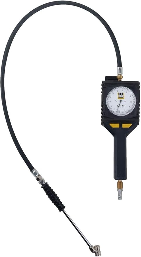 Reifenfüller RF12DVG 0,8 – Präziser Ventilstecker zum Befüllen von Reifen Abbildung des Reifenfüllers RF12DVG 0,8 mit Ventilstecker, verwendet zum genauen Befüllen und Prüfen des Reifendrucks an Fahrzeugen, ausgestattet mit robustem Gehäuse und ergonomischem Griff.