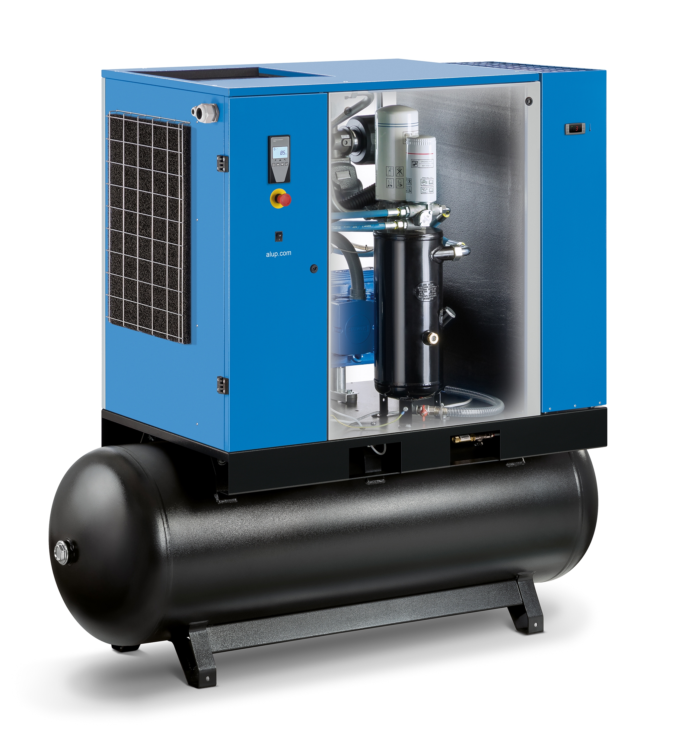Schraubenkompressor SCK 8-10 270 PLUS 400/3/50-AD – Leistungsstarker Industrieluftkompressor Abbildung des Schraubenkompressors SCK 8-10 270 PLUS 400/3/50-AD, einem robusten, öleingespritzten Kompressor für industrielle Anwendungen mit hoher Luftförderleistung und zuverlässigem Dauerbetrieb.