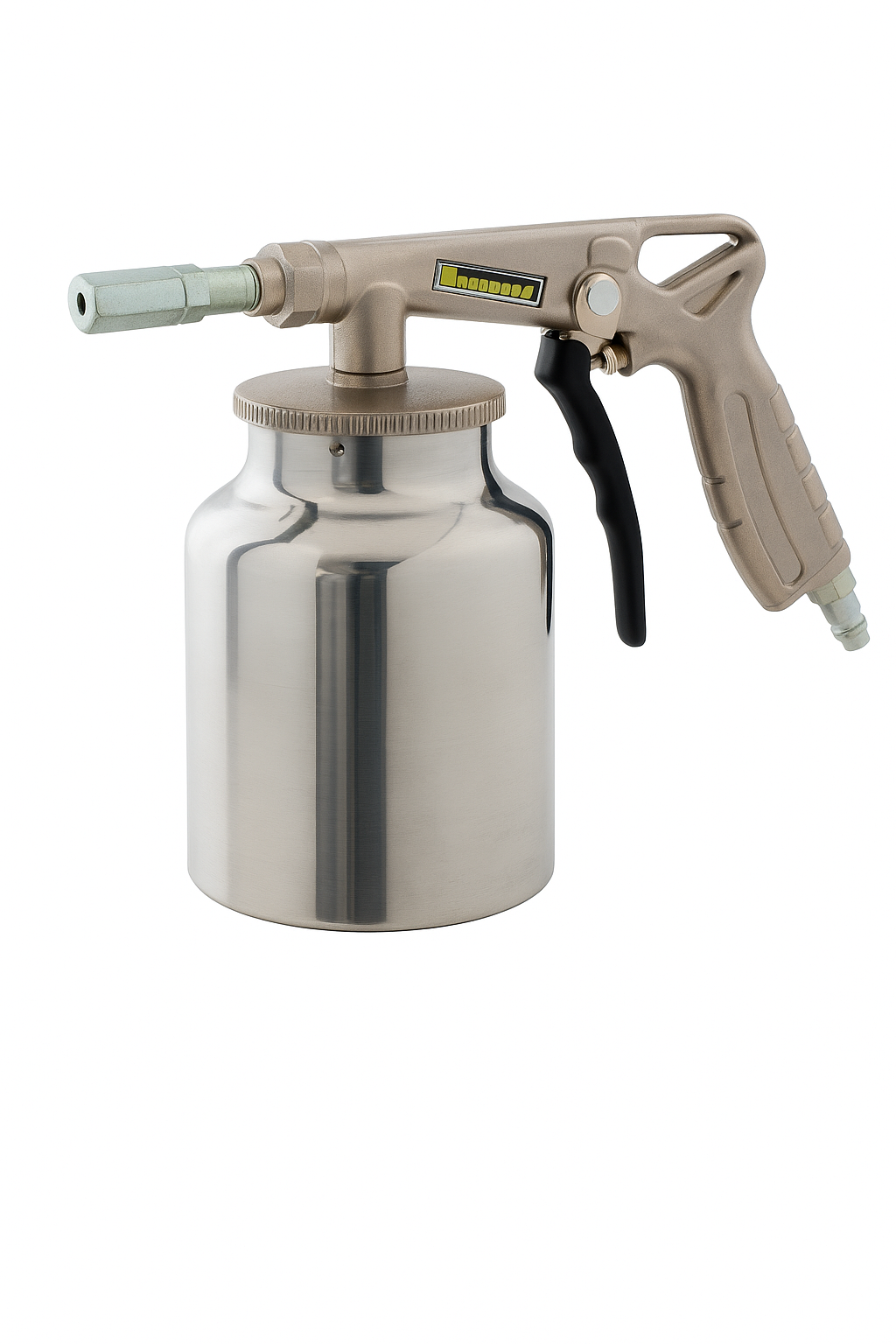 Strahlpistole – Hochleistungs-Strahl- und Reinigungsdüse für Druckluft Robuste Strahlpistole für abrasive oder luftbetriebene Reinigungsarbeiten; ergonomischer Griff, Düsenauslass und Anschluss für Druckluftschläuche zur gezielten Entfernung von Rost, Farbe und Schmutz.