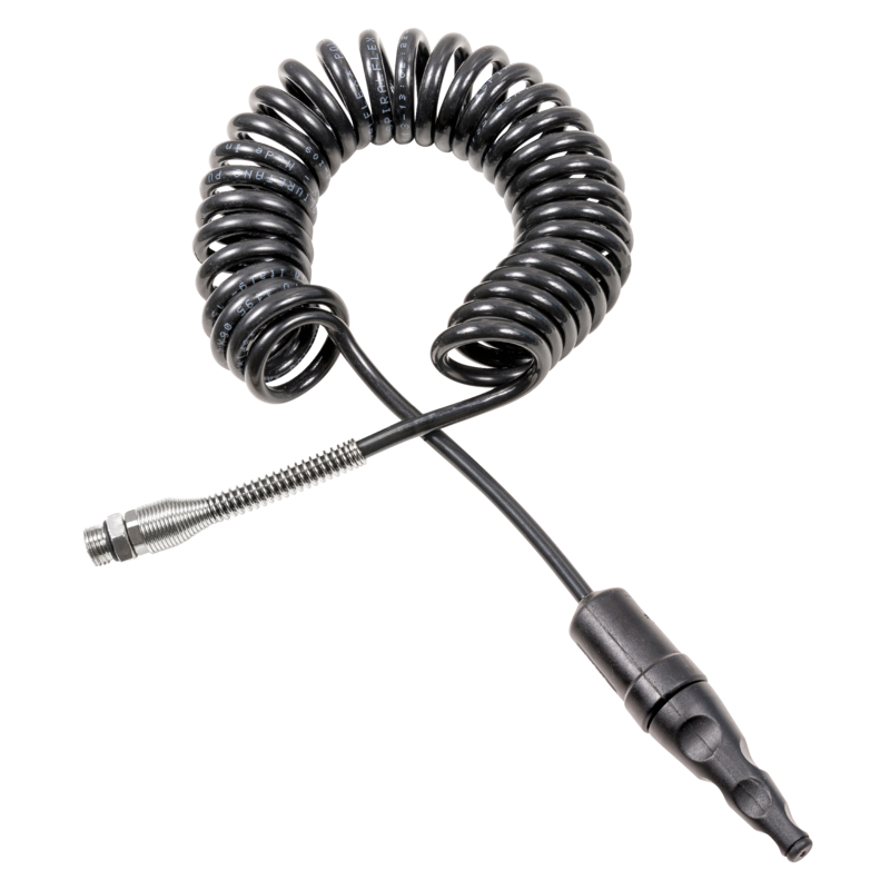 Ausblaspistole mit Spiralschlauch für Druckluftreinigung Ausblaspistole mit flexiblem Spiralschlauch, ideal zum Entfernen von Staub und Schmutz aus Werkstücken und schwer zugänglichen Stellen.
