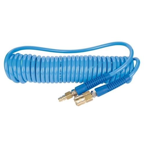 Spiralschlauch 6,5 x 10 – 6 m Länge Flexibler Spiralschlauch 6,5 x 10 mm, 6 m lang, ideal für Druckluft- und Pneumatik-Anwendungen in Werkstatt und Industrie.