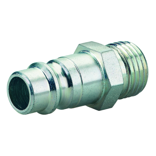 Stahl-Stecknippel mit Außengewinde für Druckluftsysteme Robuster Stahl-Stecknippel mit Außengewinde, ideal für schnelle und sichere Verbindungen von Schläuchen und Geräten in Druckluftanlagen.