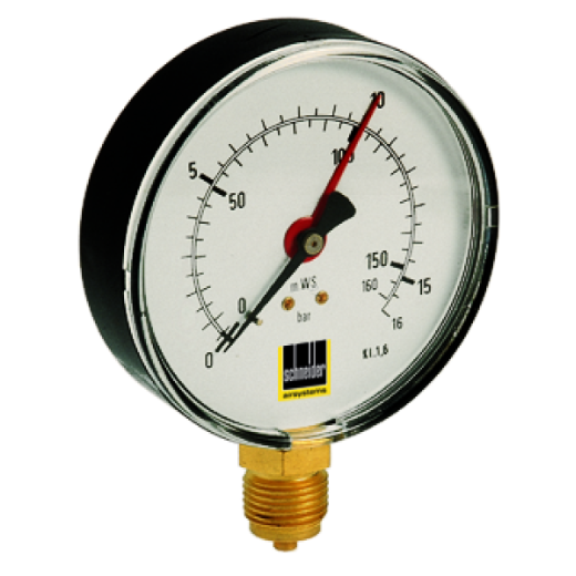 Manometer R 1/2" senkrecht – präzise Druckmessung Abbildung eines senkrechten Manometers mit R 1/2"-Anschluss, geeignet zur exakten Drucküberwachung in Druckluftanlagen und technischen Systemen.