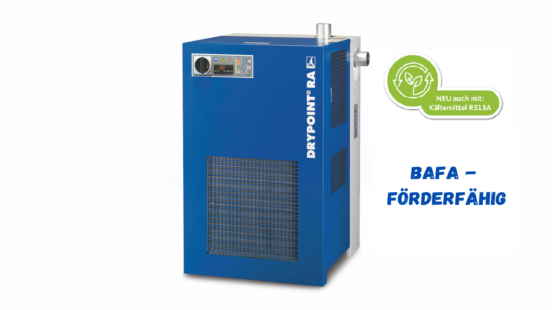 RA/AC Kältetrockner – umweltfreundlich und BAFA-förderfähig Leistungsstarker RA/AC Kältetrockner für Druckluftanlagen, energieeffizient und umweltfreundlich im Betrieb, BAFA-förderfähig für nachhaltige Druckluftaufbereitung.
